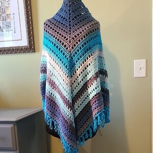 Handmade Crochet Shawl in Blue and Gray By Grey Dove Creations New With Tags
